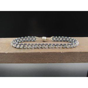 7" Sterling Silver Beaded Handmade Magnetic Clasp Bracelet Vintage Elegant